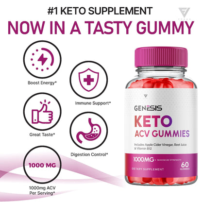 Genesis Keto ACV Gummies - Apple Cider Vinegar, Beet Juice, and Vitamin B12 - Vitamin Place