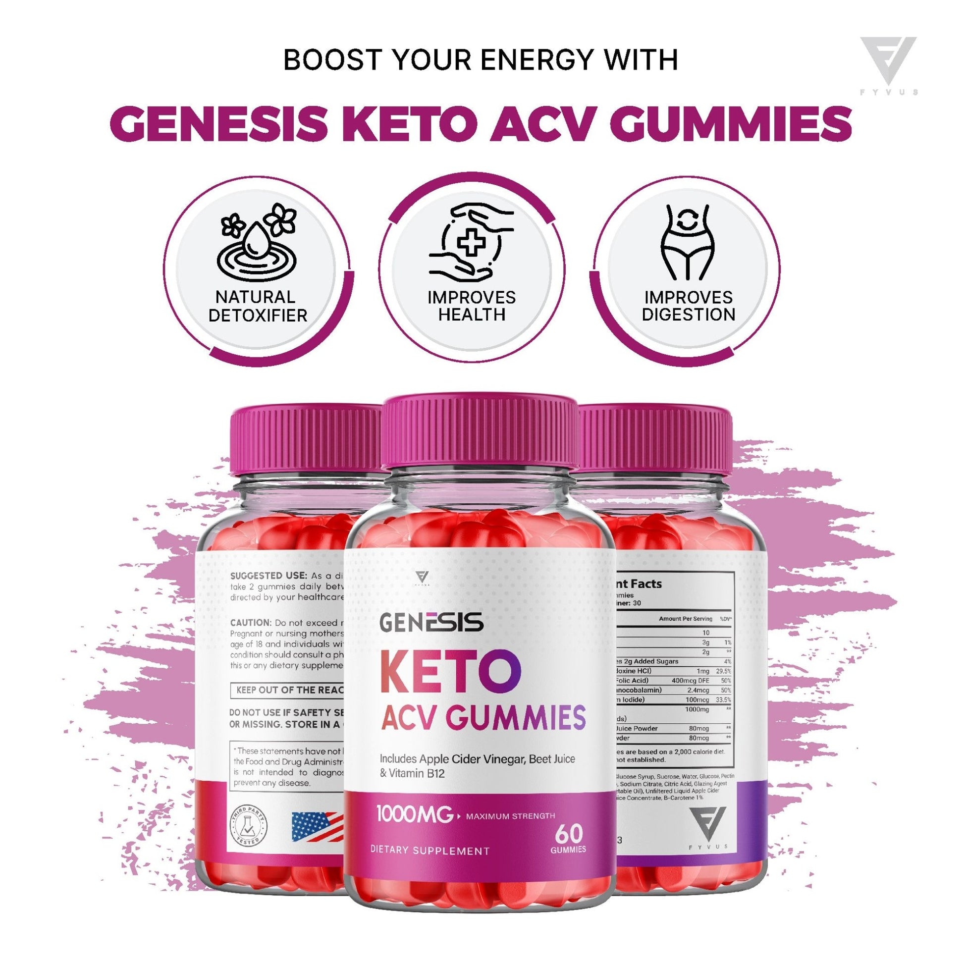 Genesis Keto ACV Gummies - Apple Cider Vinegar, Beet Juice, and Vitamin B12 - Vitamin Place