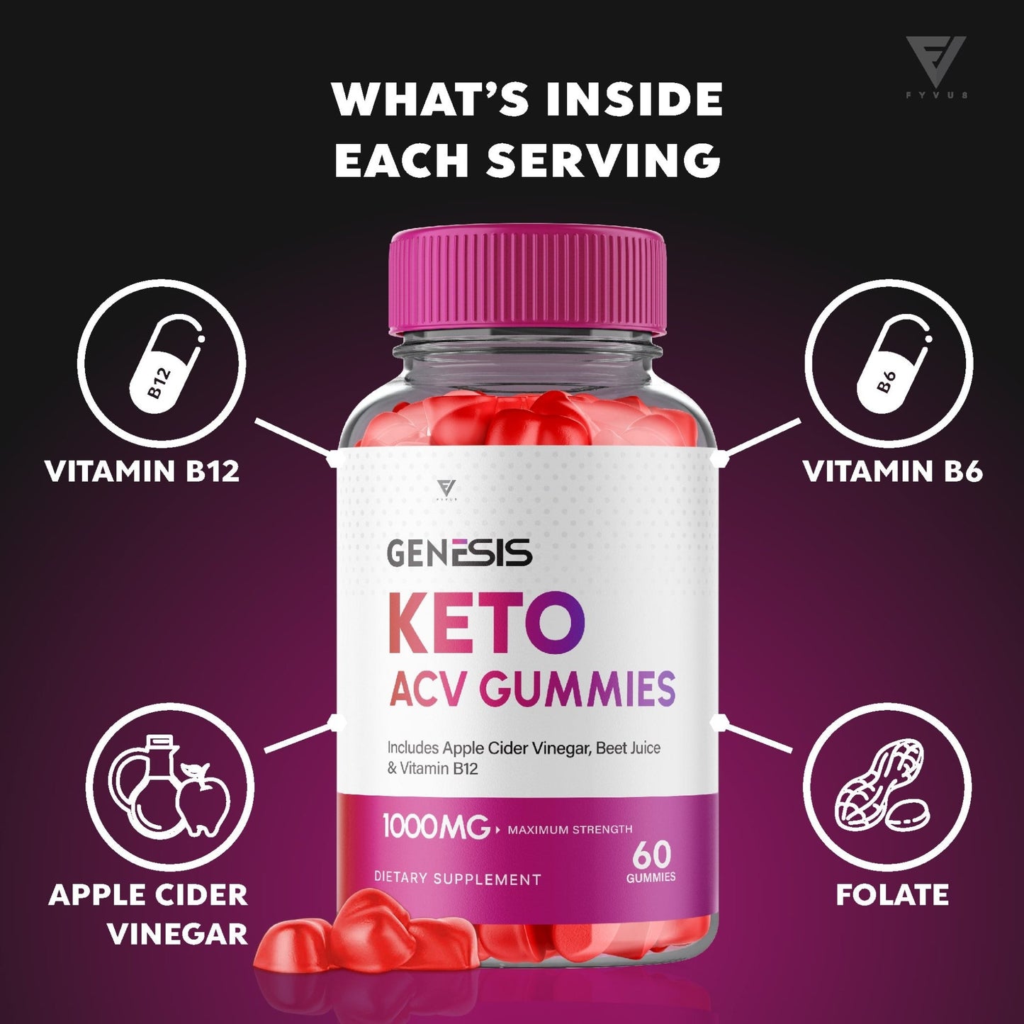 Genesis Keto ACV Gummies - Apple Cider Vinegar, Beet Juice, and Vitamin B12 - Vitamin Place